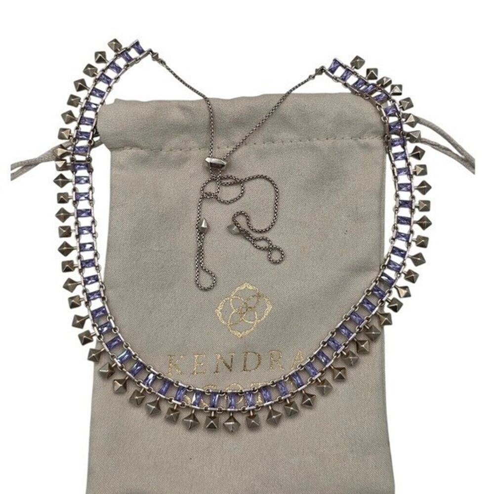 Kendra Scott Oscar Rhodium Silver Purple Lilac Crystal 26" Statement Necklace